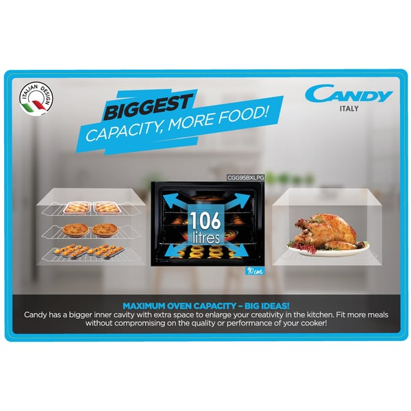 Candy Gas Cooker 90cm, CGG95BXLPG, 5 Gas Burner -Gaz Oven, Gaz grill