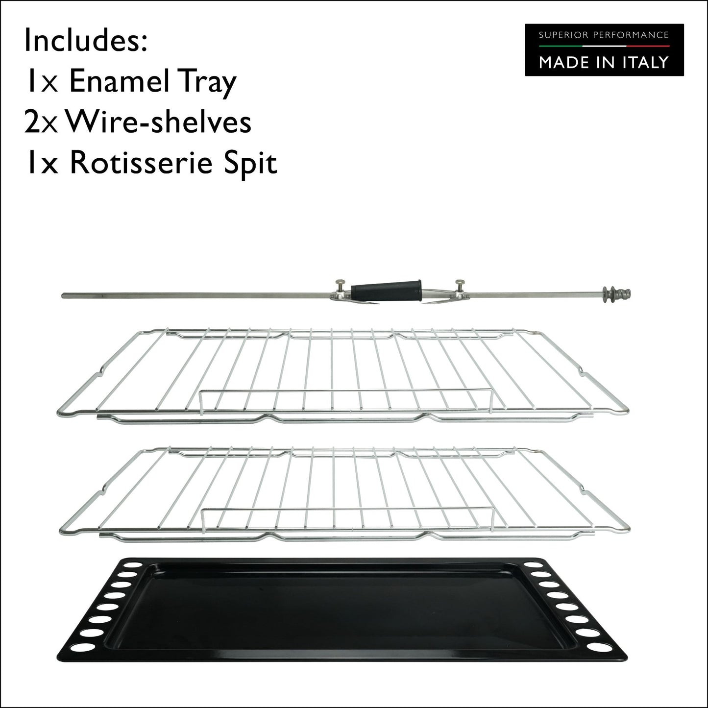 Tecnogas Superiore Cooker 170 Litre, Sabaf Burner, Full Safety, Easy-Clean Oven, Gas oven, Silver, NG170X96G5VC