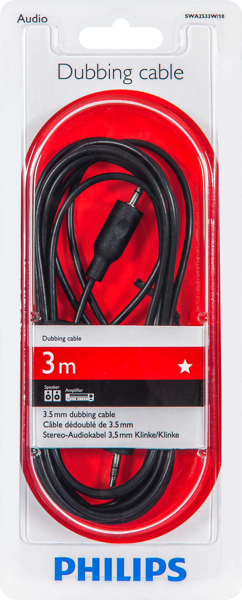 Philips Stereo Dubbing 3m Cable, 3.5mm-to-3.5 mm, SWA2533W