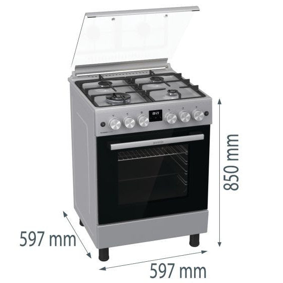 Gorenje 4 Gas Burners Combination Cooker with Fan Assisted Oven, 60 cm, GK6C40S, Stainless Steel Finish
