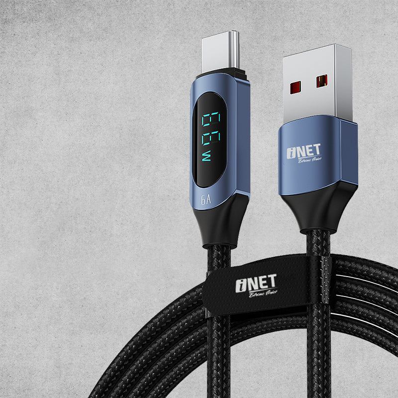 Inet Fast Charging Cable, Digital Display, USB to Type -C, 66W, 1 m, INCAD66WTC