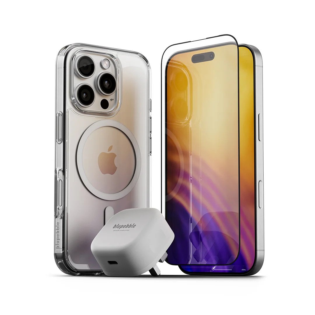 Blupebble Bundle Crystal Clear Case + Graphene Tempered Glass + 30W GaN Charger for iPhone 16 Pro Max