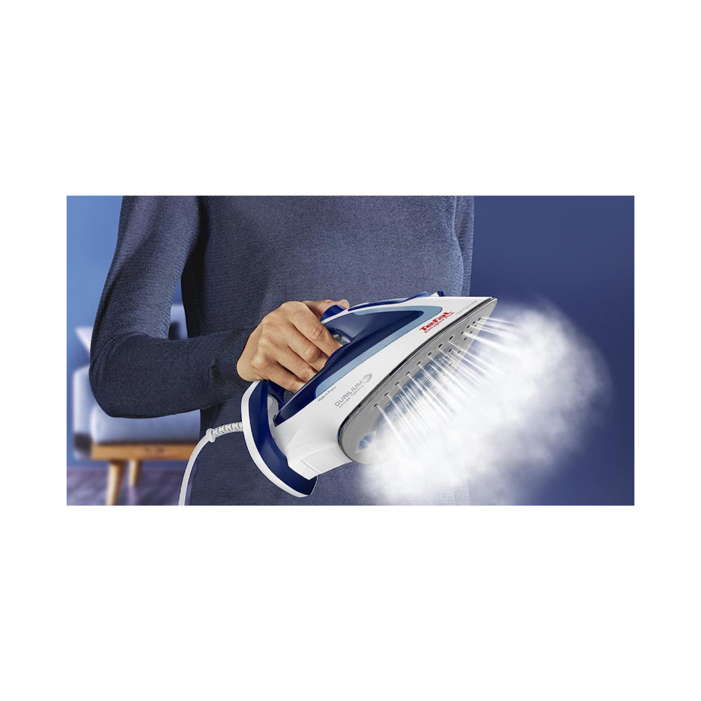 TEFAL Steam Iron | Easygliss Durilium Airglide Soleplate Iron Steamer | 2400 W | 270 ml | Blue/White| FV5715M0