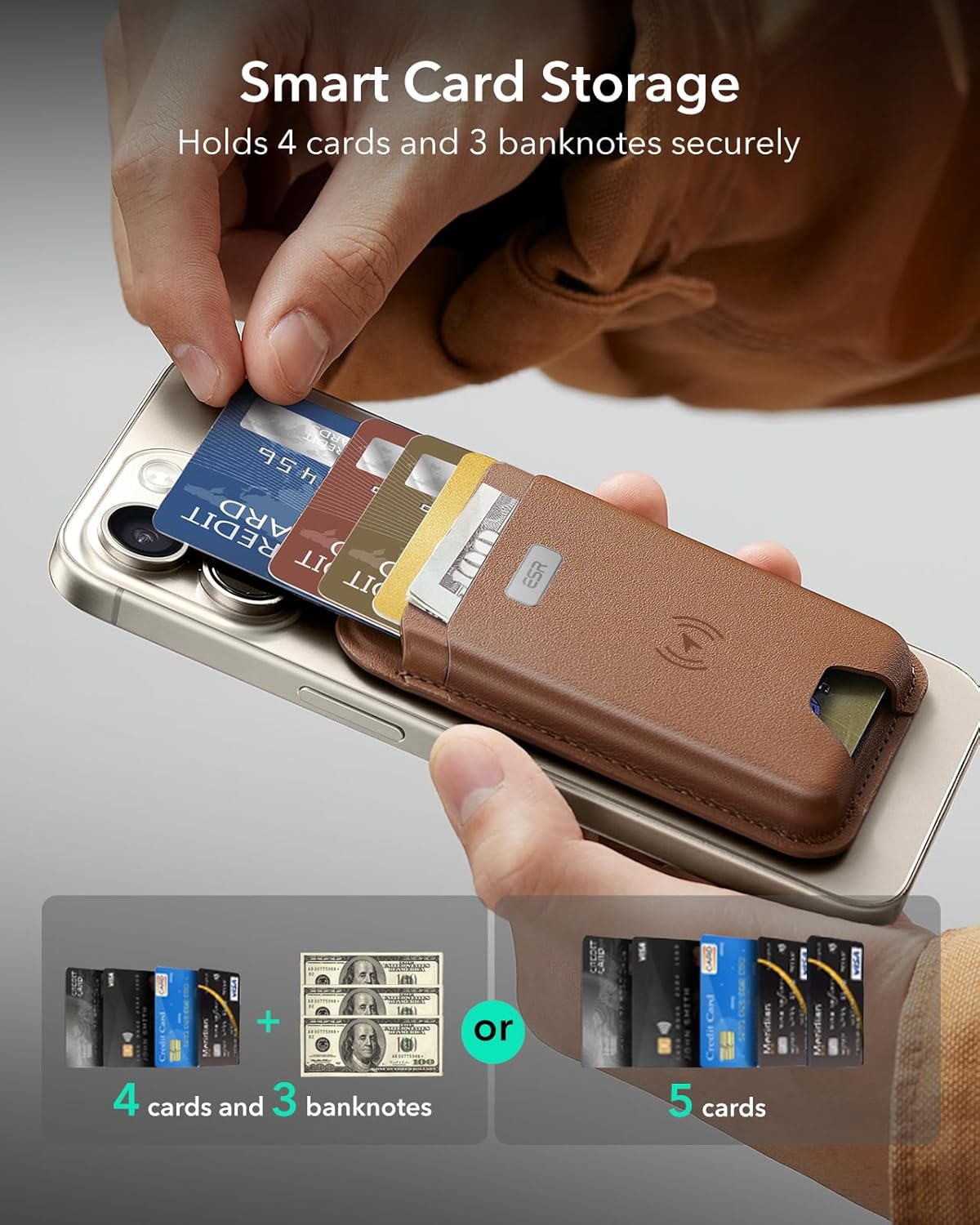 ESR Magnetic Wallet Boost Caramel Brown