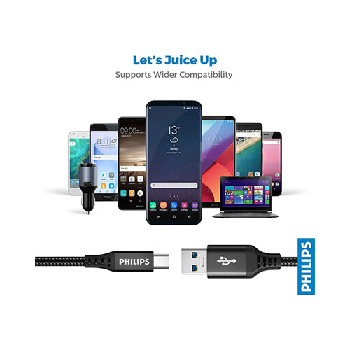 Philips USB-A To USB-C Cable 200cm Black