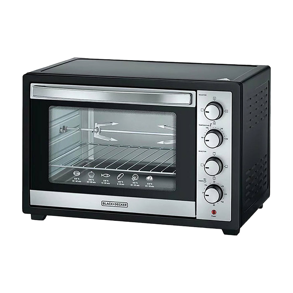 Black + Decker 50L 2000W Double Glass Door Toaster Oven with Rotisserie For Grilling Toasting Baking and Broiling TRO50RDG-B5