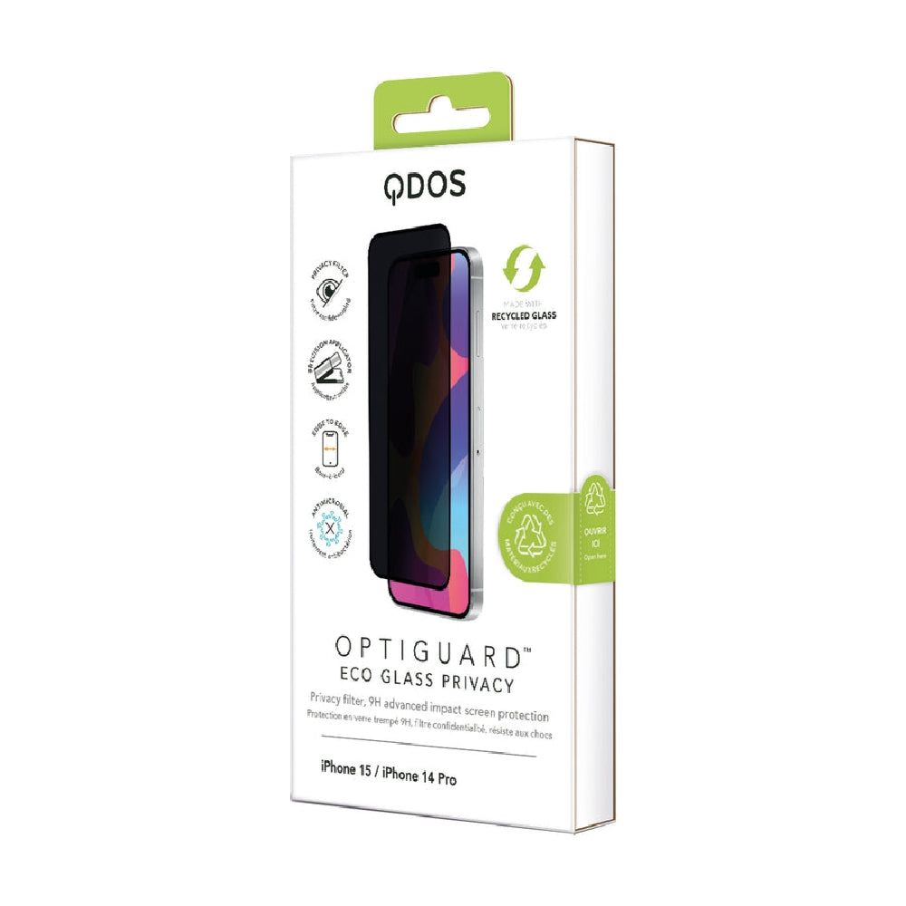 Qdos Optiguard Eco Glass Privacy Screen Protection for Apple iPhone 15 Clear
