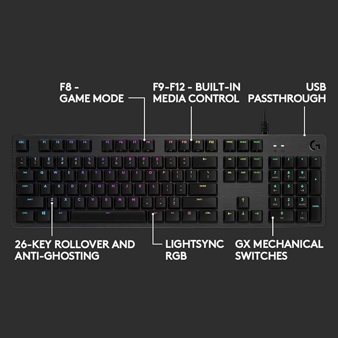 Logitech RGB Lightning Mechanical Gaming Keyboard, G512, Black
