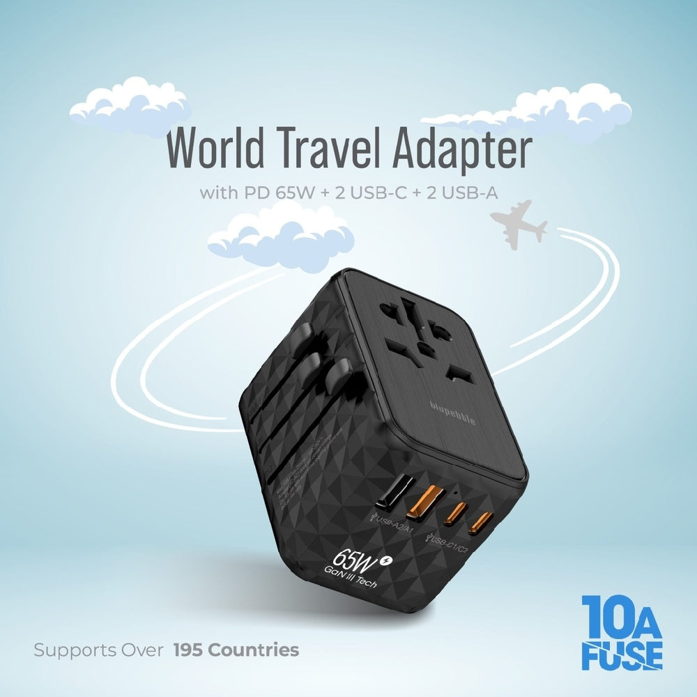 Blupebble Passport 2.1 World Travel Adapter Black