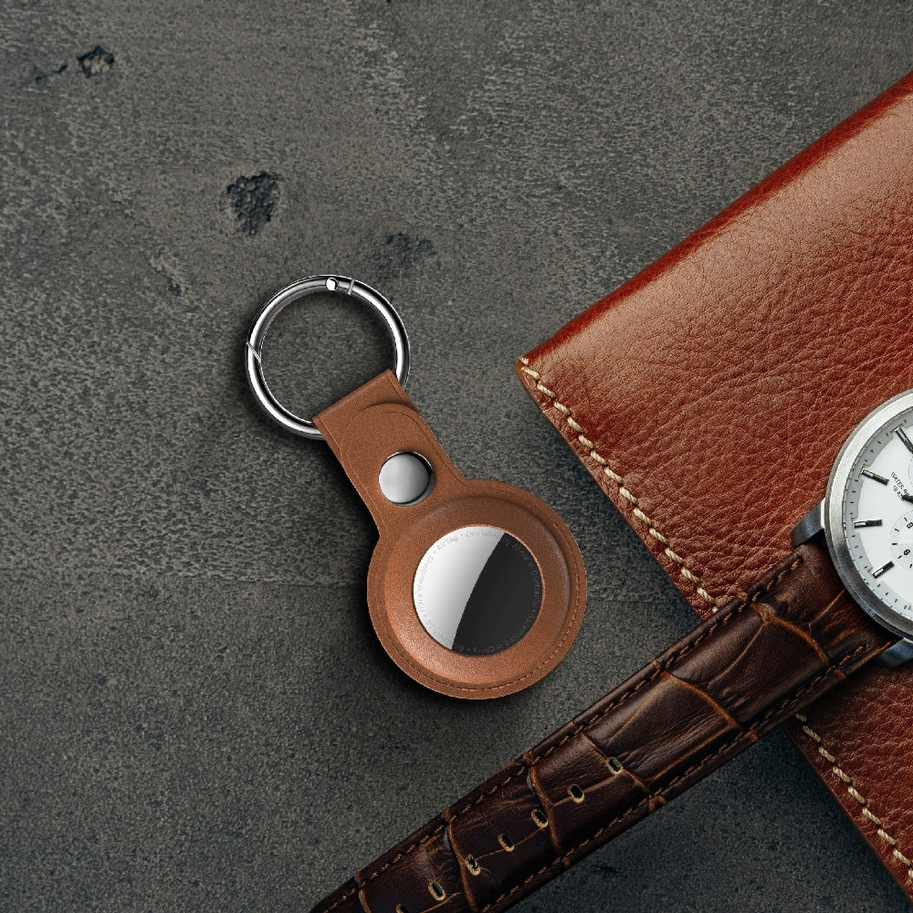Blupebble Classic Premium Leather AirTag Case Brown