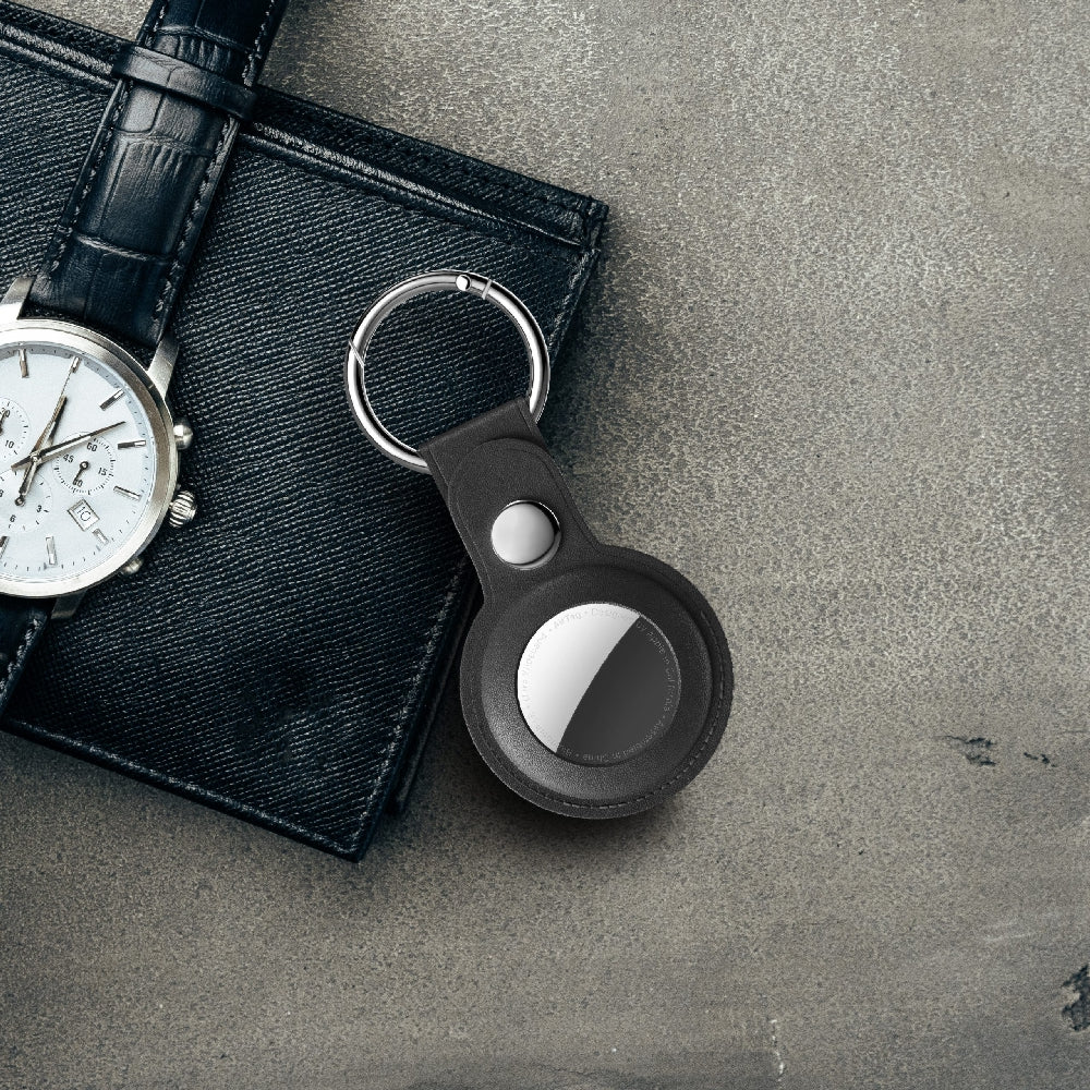 Blupebble Classic Premium Leather AirTag Case Black