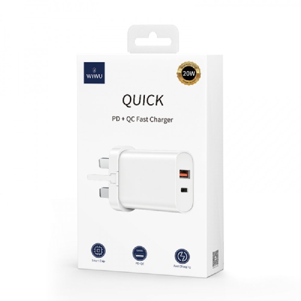 WiWU Quick 20W+18W PD+QC UK Fast Charger, White
