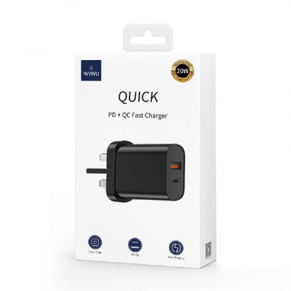 WiWU Quick Fast Charger UK 20W+18W PD+QC, Black