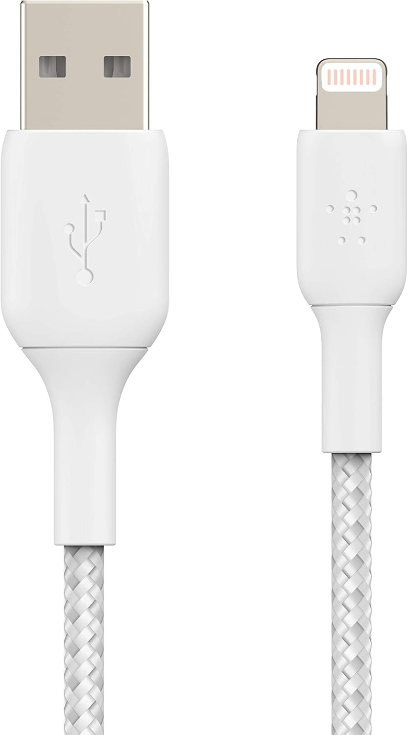 Belkin Premium Braided USB-A to Lightning Cable 2M – Fast Charge Data Cable – White