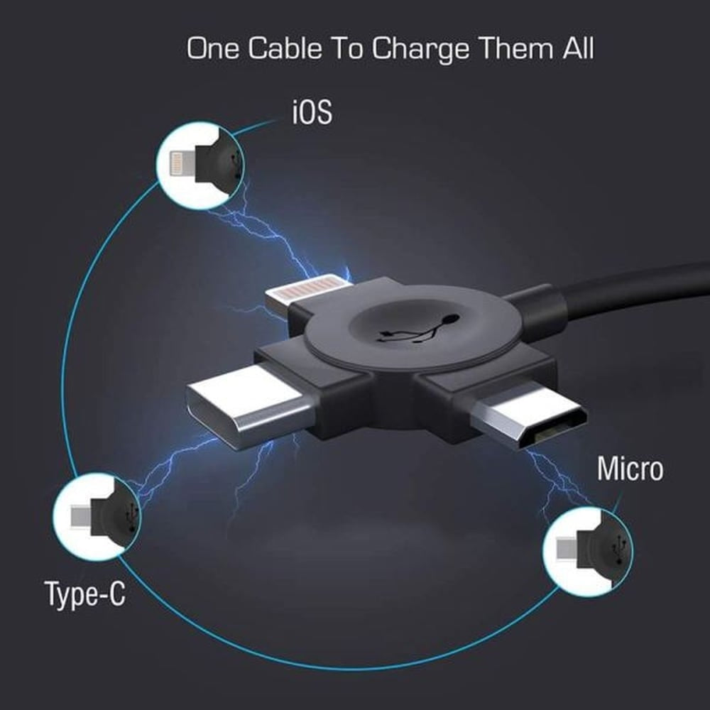 Toreto 3-in-1 USB Data Sync and Charging Cable Black