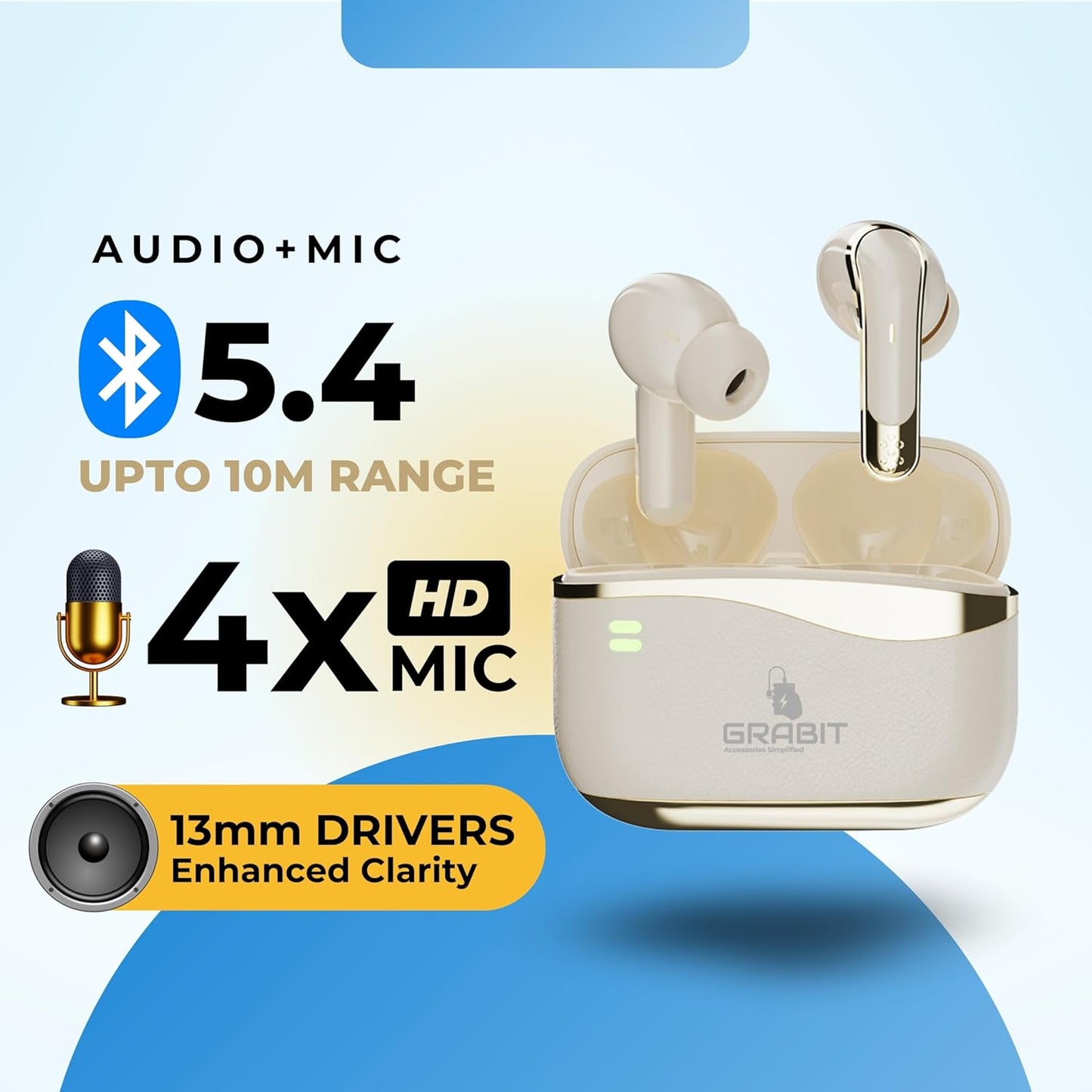Grabit GTunes Duet TWS Earbuds with Active Noise Cancelling Beige