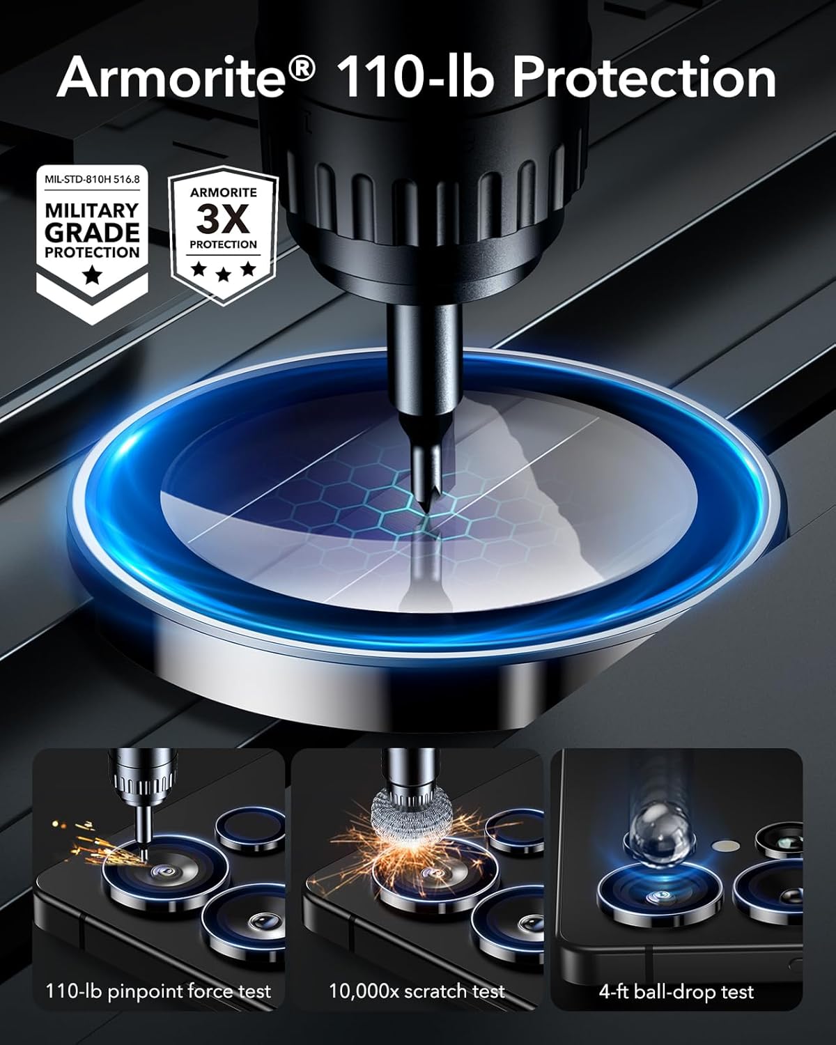 PROTECT Samsung S25 Ultra Xzoom Lens Protector, Sapphire Glass, Alloy Material, Ultra Clear, Premium Finish, Black, XSMS25UBLK