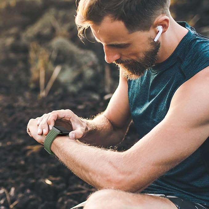 PROTECT Nylon Band Watch Strap, For Apple Watch, 42/44/45mm, Green, NWS42GRN