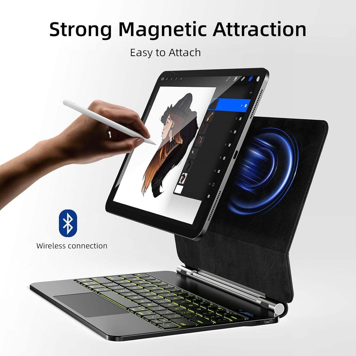 PROTECT iPad Pro 12.9 inch Magnetic Tablet Keyboard, Bluetooth, With Trackpad, Backlit, Grey, HL118-129