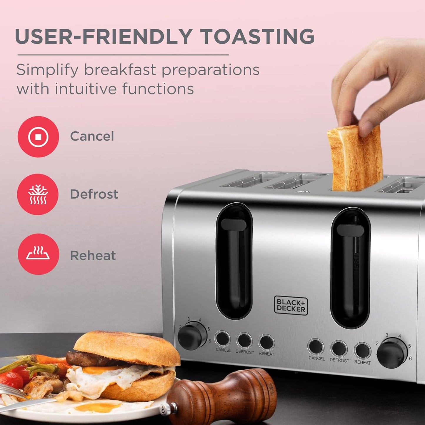 Black + Decker 4-Slice Toaster 2100W, ET444-B5