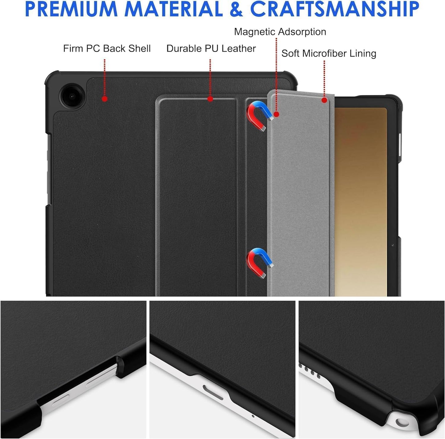 PROTECT Samsung Tab A9 Protective Tablet Cover, Silcon, Trifold Stand , Auto Wakeup Sleep, Pen Slot, Black, PSTA9BLK
