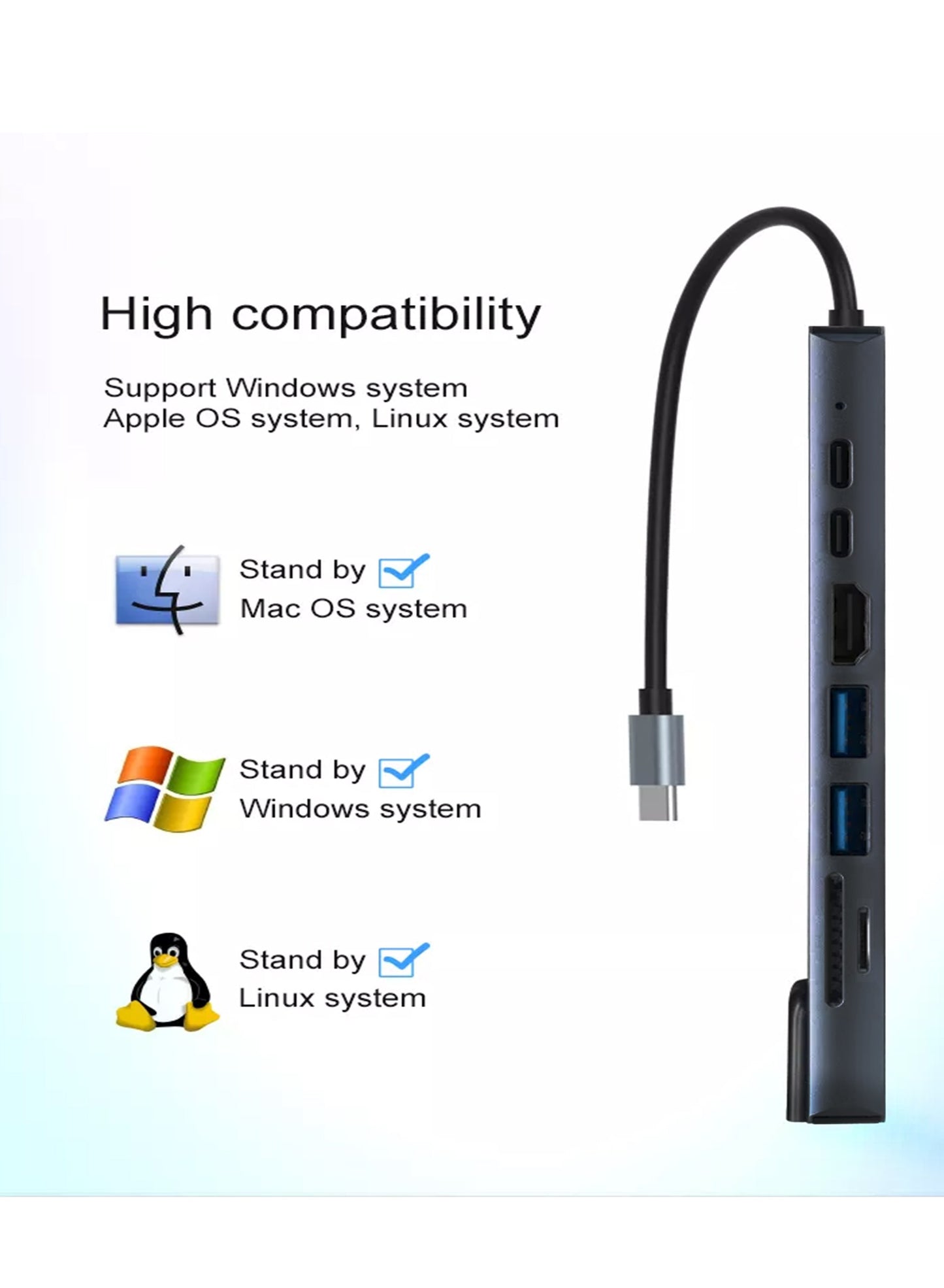 PROTECT 8 in 1 Type C Usb Hub, HDMI, SD Card Reader, Type C, PD 100w, USB A , Grey, USBH8-1