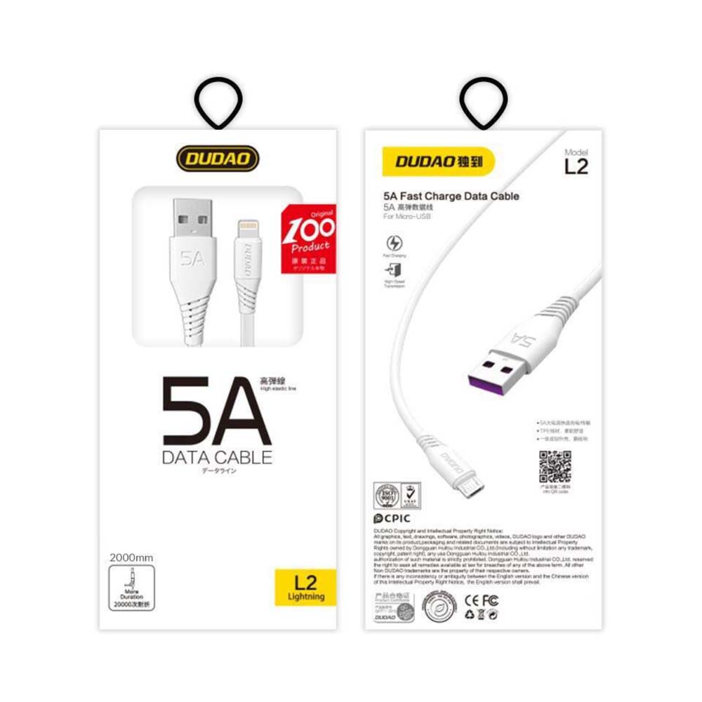 Dudao SuperFast DataCable Lightning 5A cable 2m White