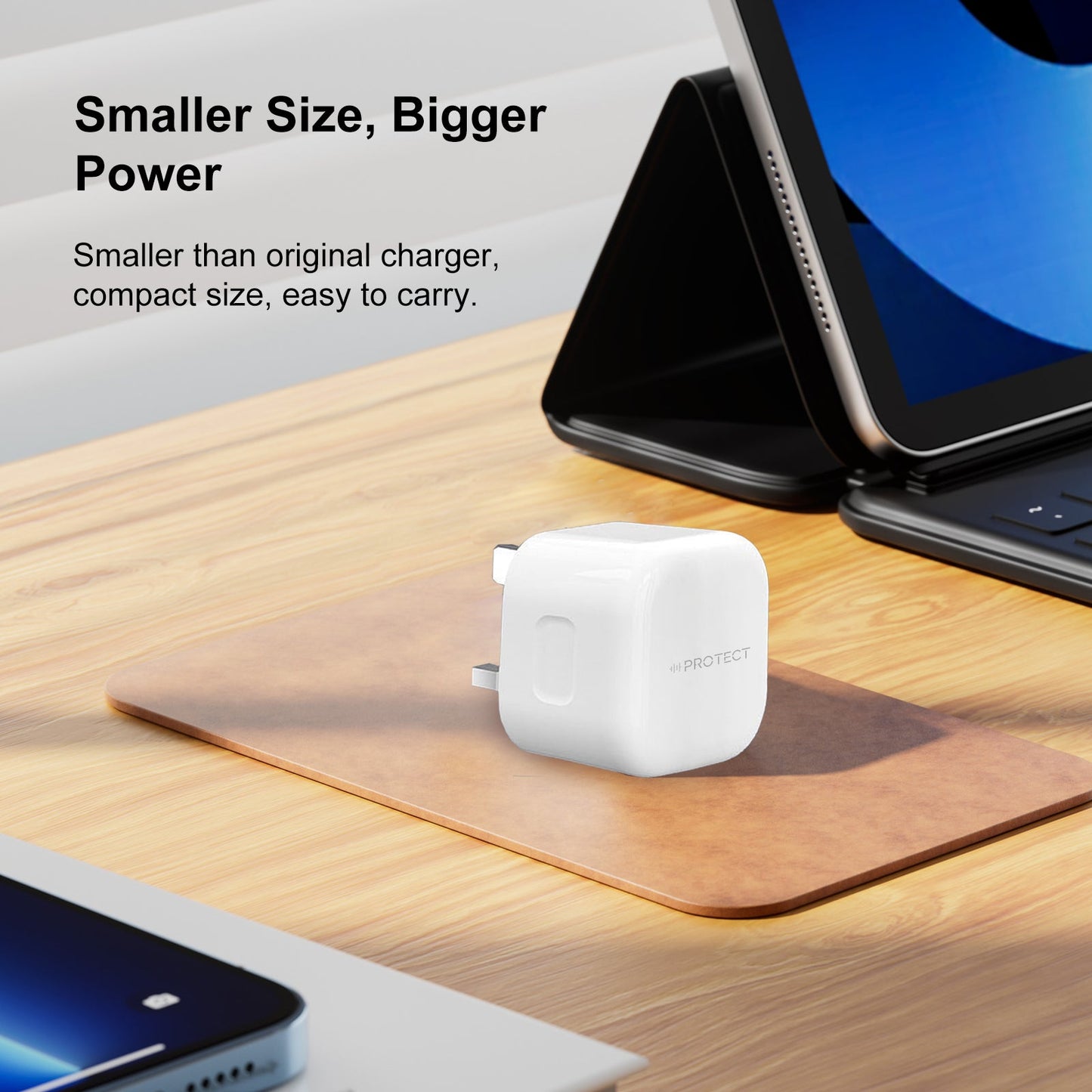 PROTECT Dual Type C GAN Power Adapter, 45W, Fast charging, Dual output, Type C, White, PD6050