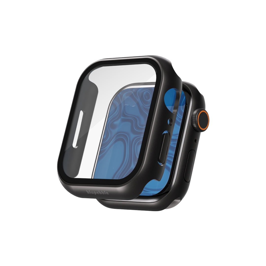 Blupebble Rock Shield Slim Armour with Glass Shield Apple Watch 44/45mm, Black