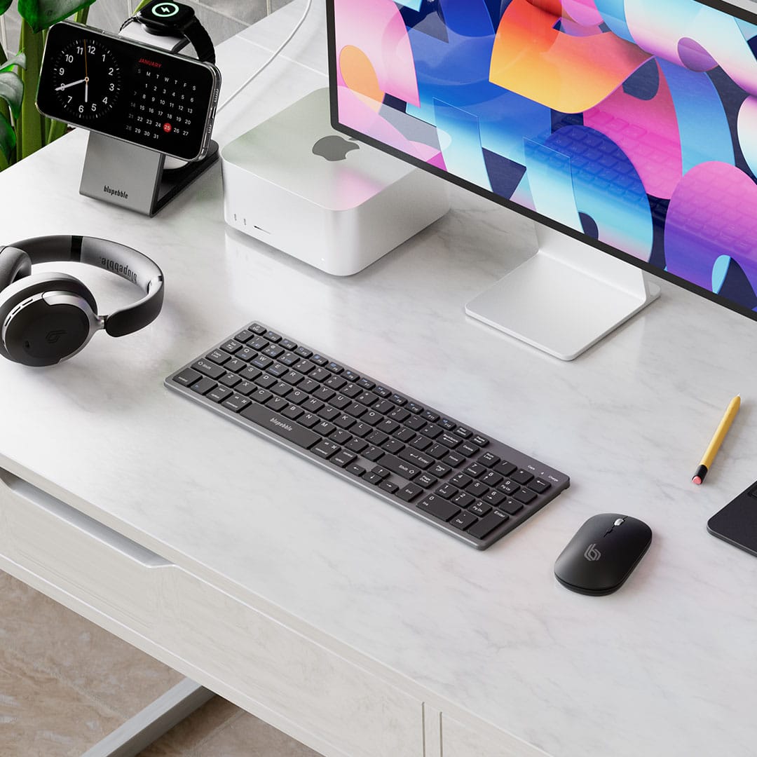 Blupebble Magic Pebble Keyboard + Mouse Combo , Wireless, Grey, BP-MPCKM-GY