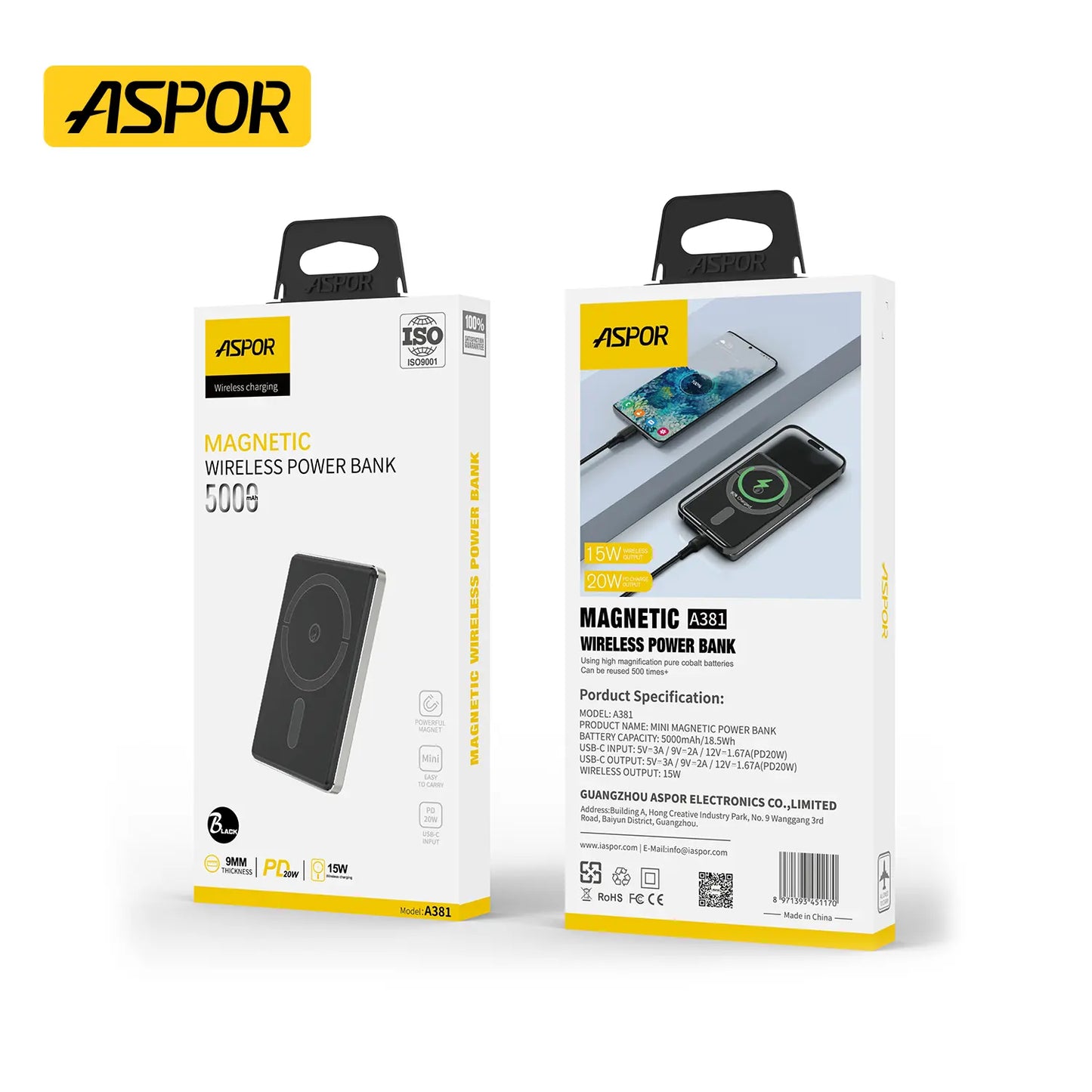 ASPOR MAGNETIC WIRELESS POWER BANK 5000 A381