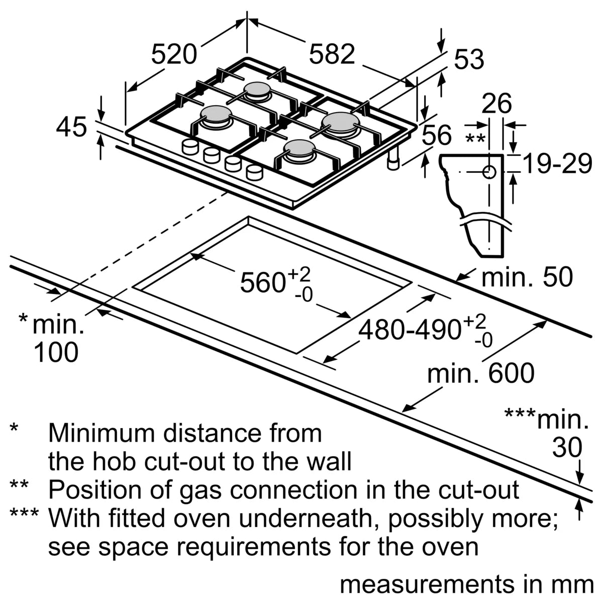 BOSCH PCP6A5I90M SERIES 6 GAS HOB 60 CM