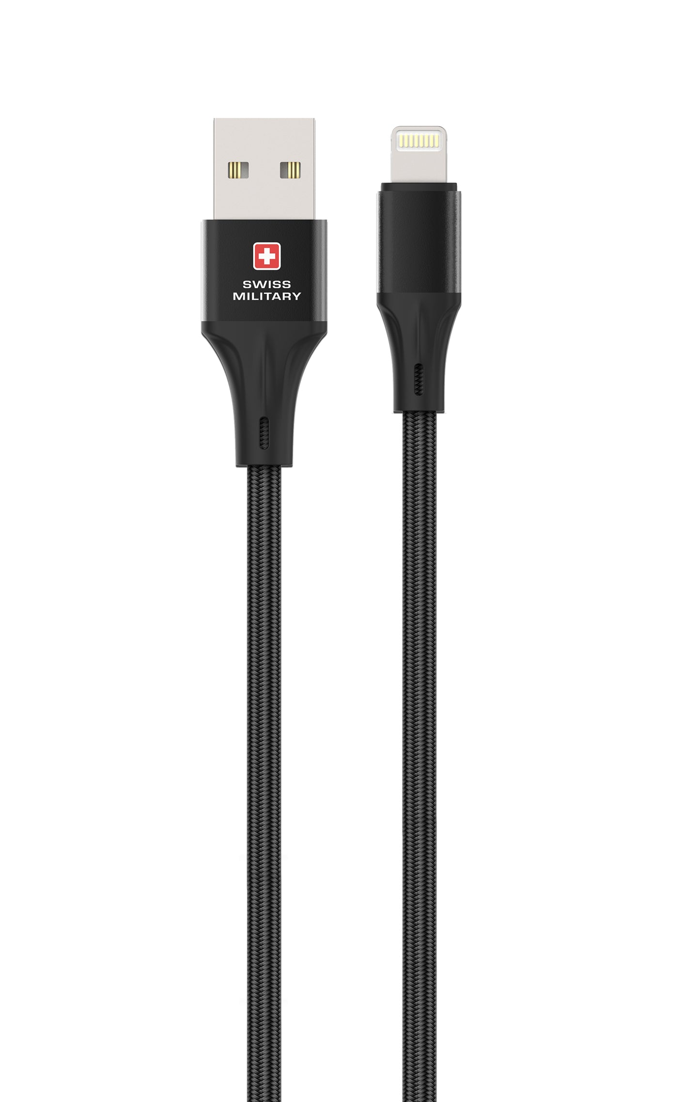 Swiss Military USB-A to Lightning Fast Charging Cable 20W Braided 2M Black