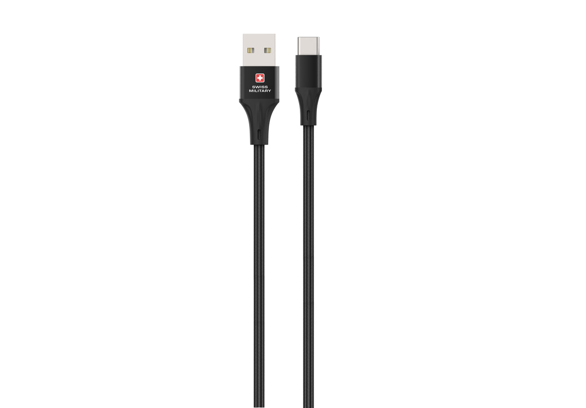 Swiss Military USB-A to USB-C Fast Charging Cable 60W Premium Braided 1M Black