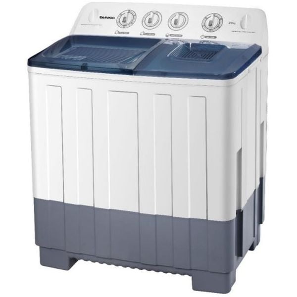 Daewoo Semi-Automatic Twin Tub Washing Machine 20 Kg, Strong Pulsator, Universal Motor, Gentle wash, White, DW-T201WD