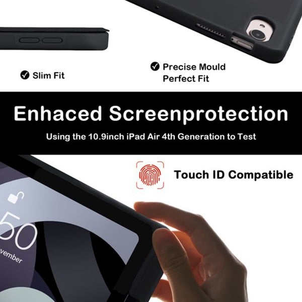PROTECT iPad Air 10.9 inch Protective Ipad Cover, With Screen Protector, Silcon, Trifold Stand , Auto Wakeup Sleep, Pen Slot, Black, PIPADA10.9BLK
