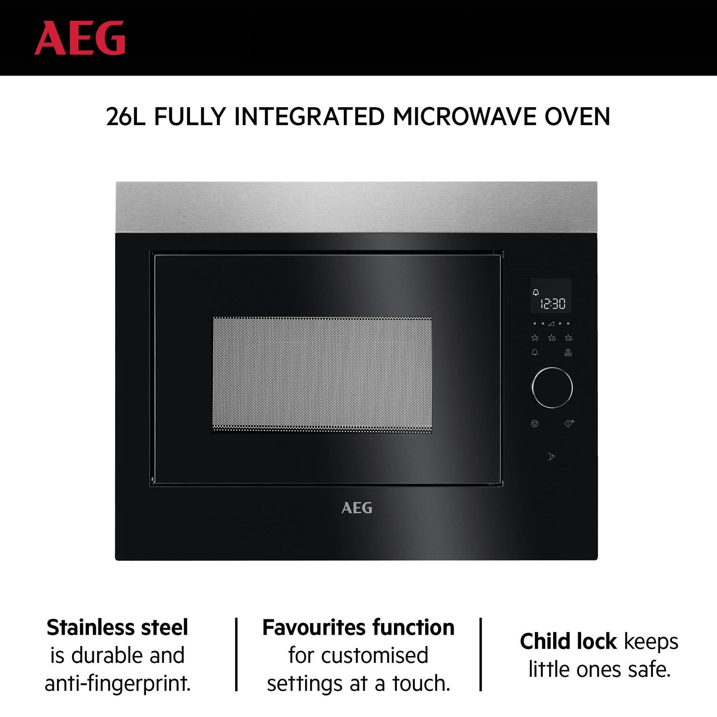 AEG Built-in Microwave 60cm, 26L, Black, MBE2658SEM