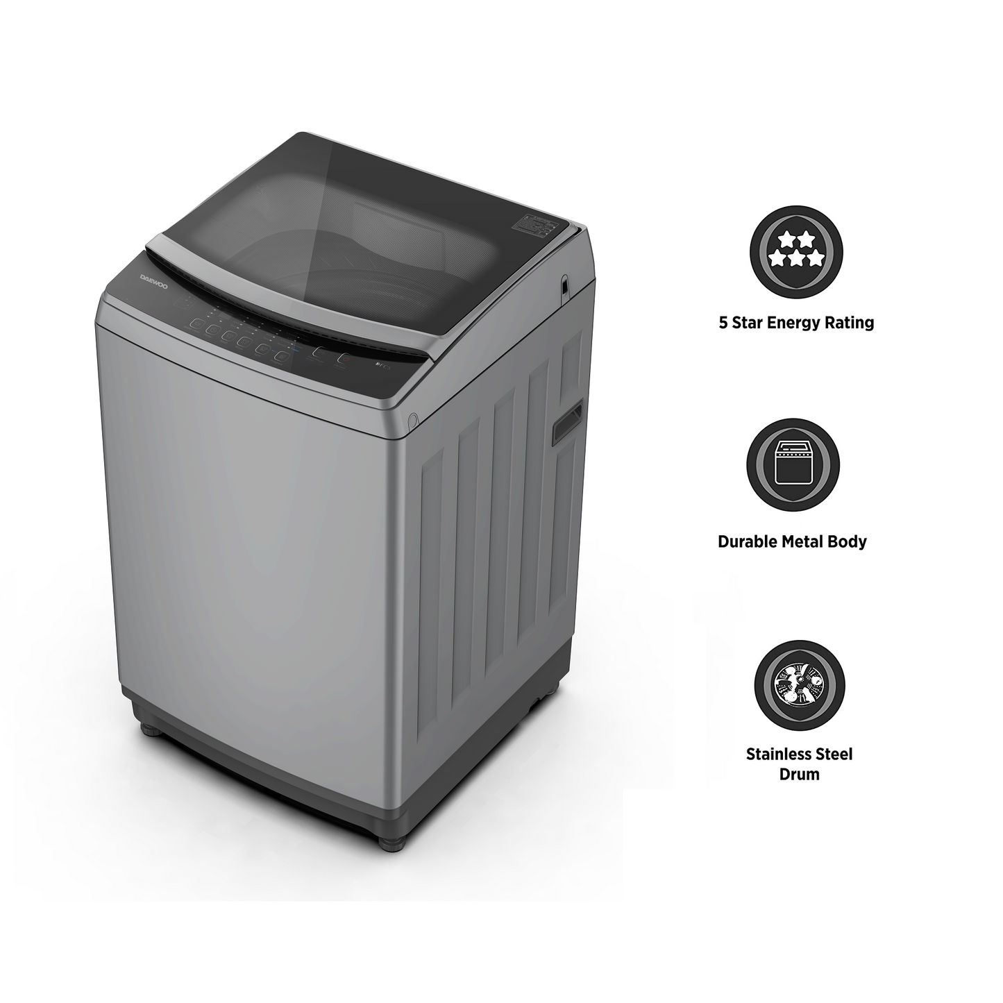 Daewoo Top Load Washing Machine 7.5kg, Fully Automatic, 7.5 kg, Durable motor, Strong Pulsator, Universal Motor, i-Clean, Dark Silver, DWF-750SB