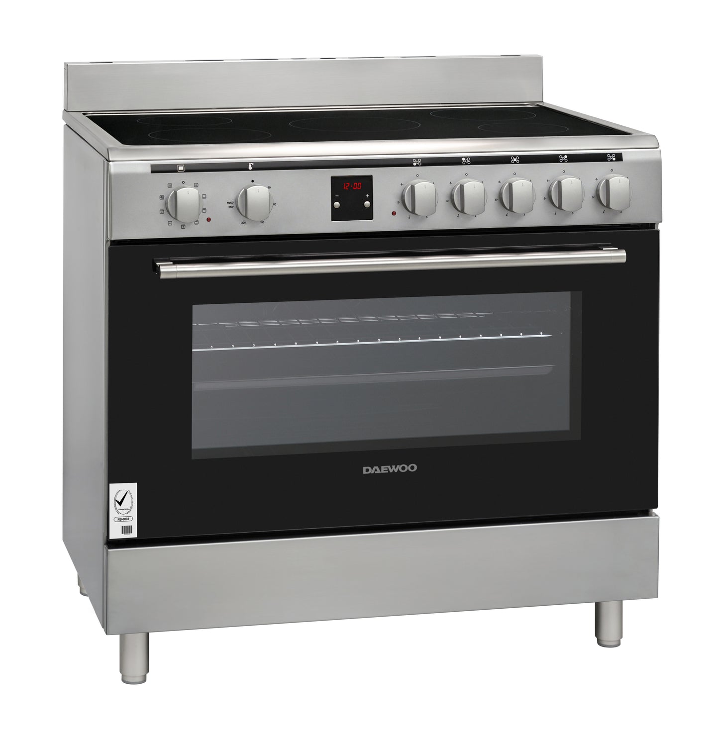 Daewoo Ceramic Electric Cooker 90cm, 90x60, Convection Fan, 90L Capacity, Made in Turkiye, Schott Ceran Ceramic, Full Safety, Easy-Clean Oven, Electric oven, Stainless steel, DCC-S965HF
