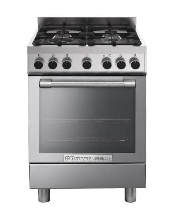Tecnogas Superiore Cooker 67 Litre, Sabaf Burner, Full Safety, Easy-Clean Oven, Gas oven, Silver, TCN266GG4WX
