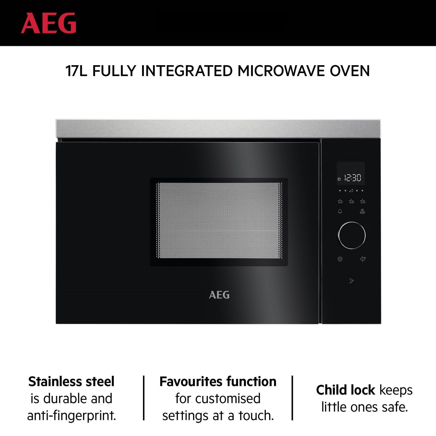 AEG Built-in Microwave 60cm, 17L, Child-lock, Black, MBB1756SEM
