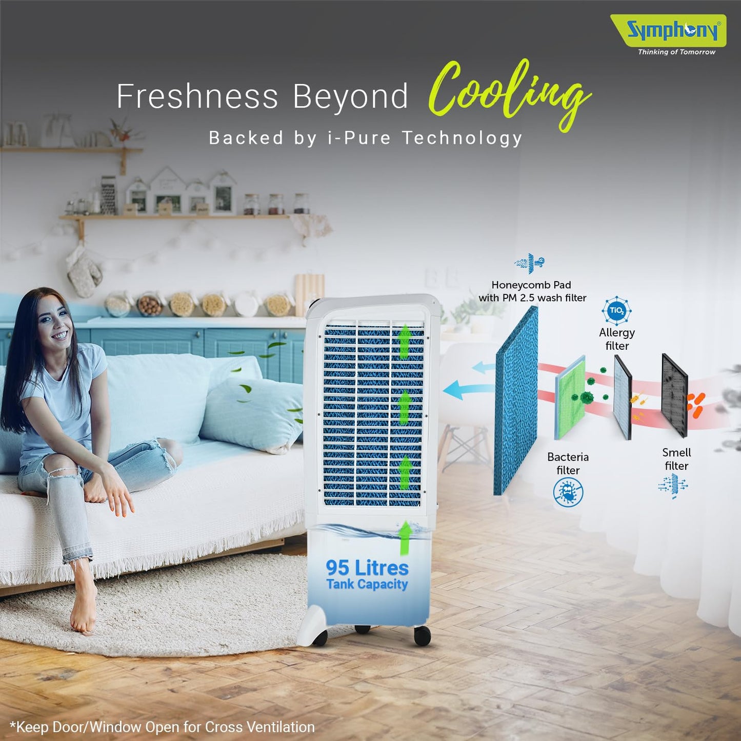 Symphony Desert Air Cooler, 95L, White, SIESTA 95XL