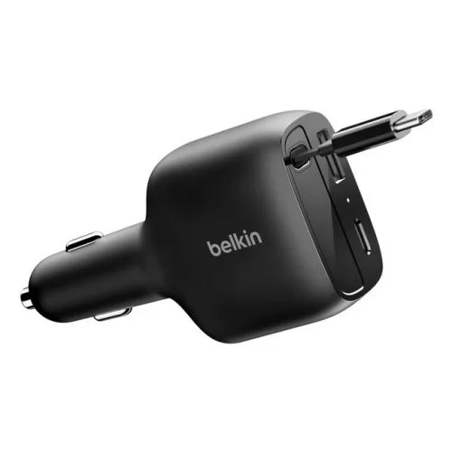 Belkin BoostCharge 75W Dual Port Retractable Car Charger – Black
