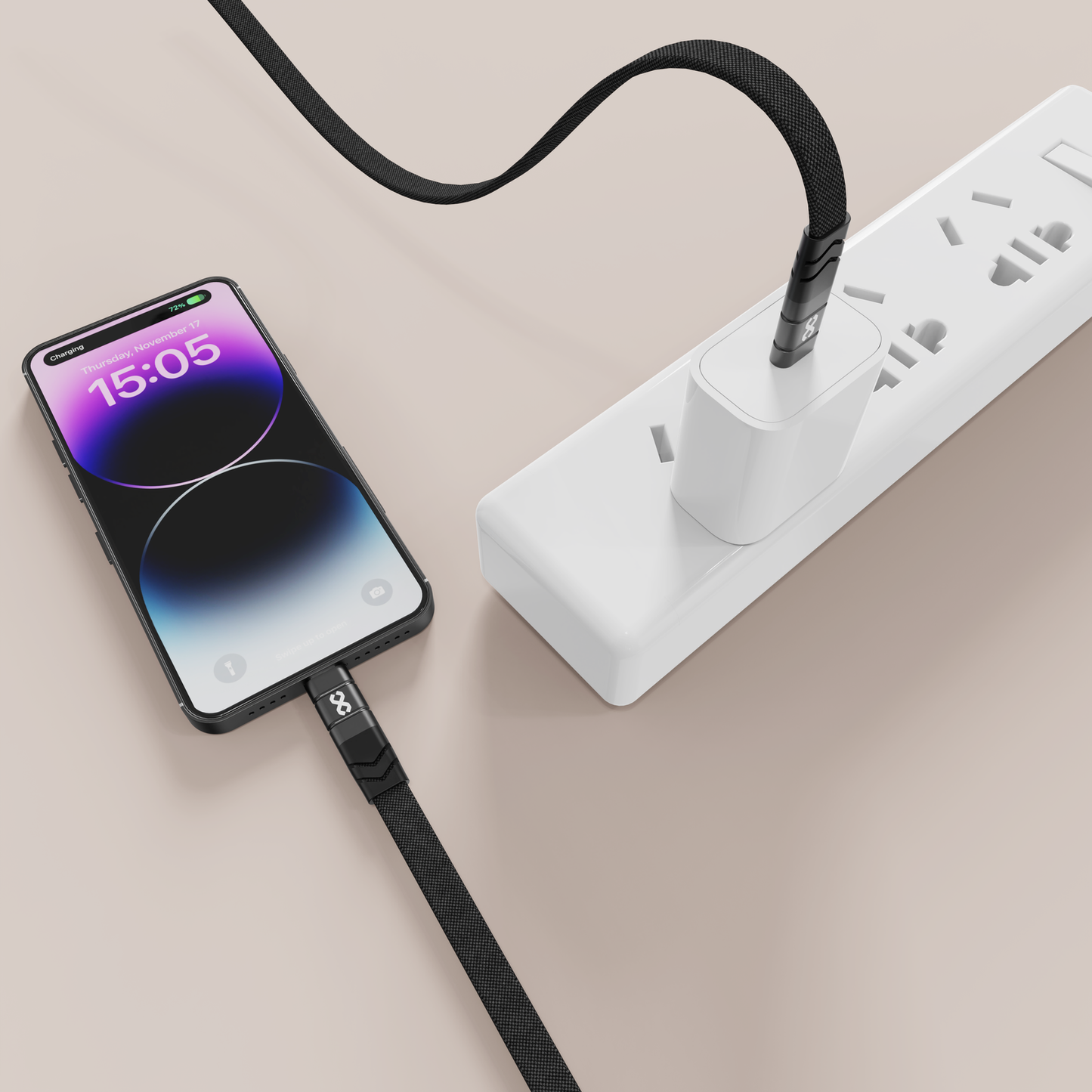 Infinyty Loop Charge Crossbody Flat Cable USB-C to USB-C, 100W, 1m, Black