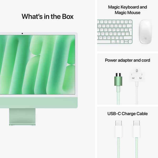 Apple iMac 24-inch (2024), M4 chip with 10-core CPU, 16GB RAM, 256GB SSD, 10-core GPU, 4.5K Retina Display, Eng-Arb Keyboard, UAE Version, Green, MWUY3AB/A