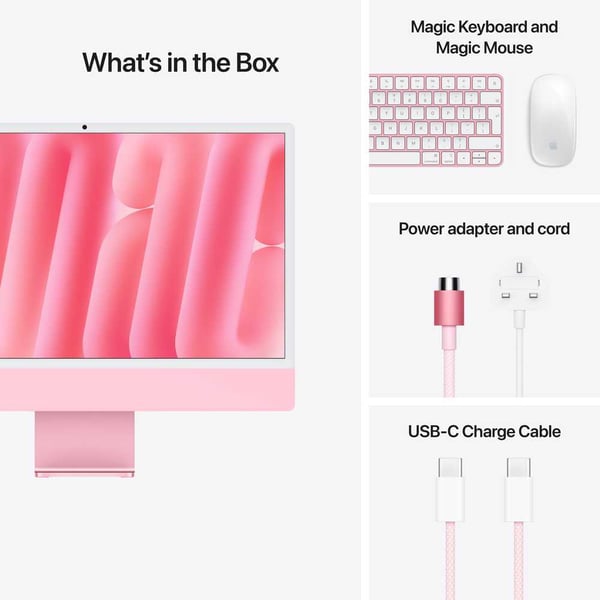 Apple iMac 24-inch (2024), M4 chip with 10-core CPU, 24GB RAM, 512GB SSD, 10-core GPU, 4.5K Retina Display, Eng-Arb Keyboard, UAE Version, Pink, MD2U4AB/A