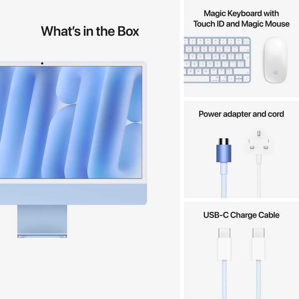 Apple iMac 24-inch (2024), M4 chip with 10-core CPU, 24GB RAM, 512GB SSD, 10-core GPU, 4.5K Retina Display, English Keyboard, UAE Version, Blue, MD2T4ZS/A