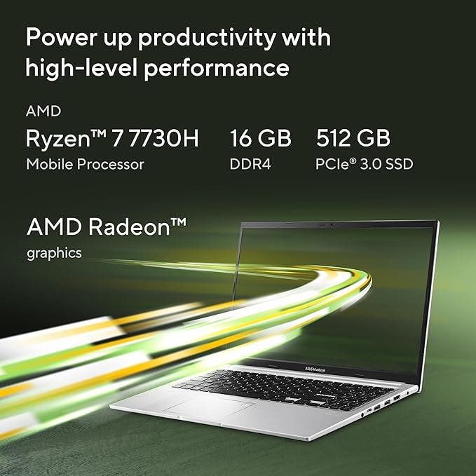 Asus Vivobook 15 AMD Ryzen 7-7730U 16GB RAM 512GB SSD AMD Radeon Graphics 15.6inch FHD Windows 11 Home Laptop