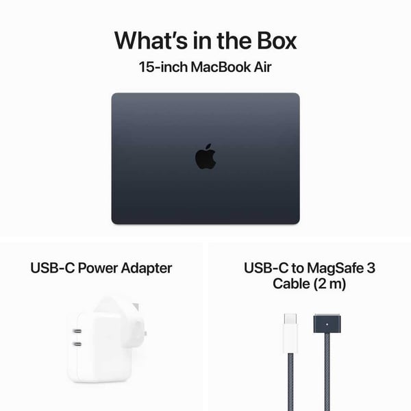 Apple Macbook Air 15-inch (2024), M3 chip with 8-core CPU, 16GB RAM, 256GB SSD, 10-core GPU, 15.3-inch Liquid Retina XDR display, English Keyboard, UAE Version, Midnight, MC9G4ZS/A