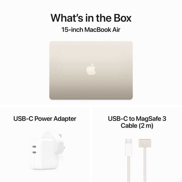 Apple Macbook Air 15-inch (2024), M3 chip with 8-core CPU, 16GB RAM, 256GB SSD, 10-core GPU, 15.3-inch Liquid Retina XDR display, English Keyboard, UAE Version, Starlight, MC9F4ZS/A